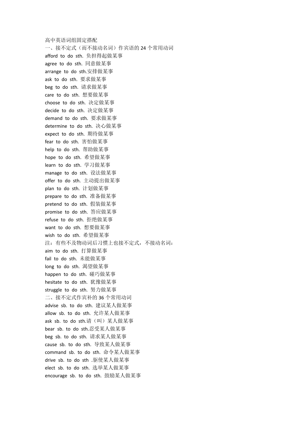 初高中英语词组固定搭配_第1页
