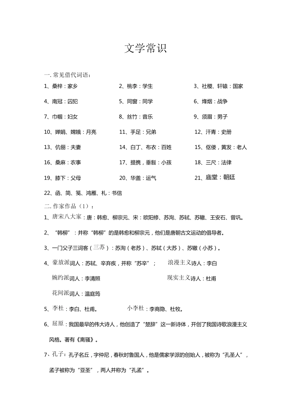 初高中语文文学常识大全_第1页