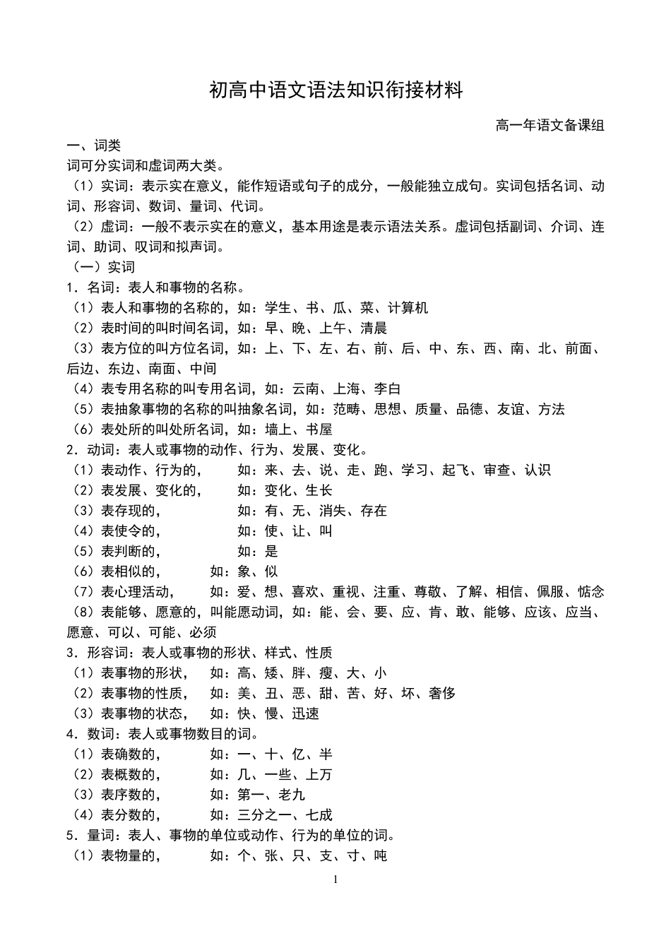 初高中语文语法知识衔接材料_第1页