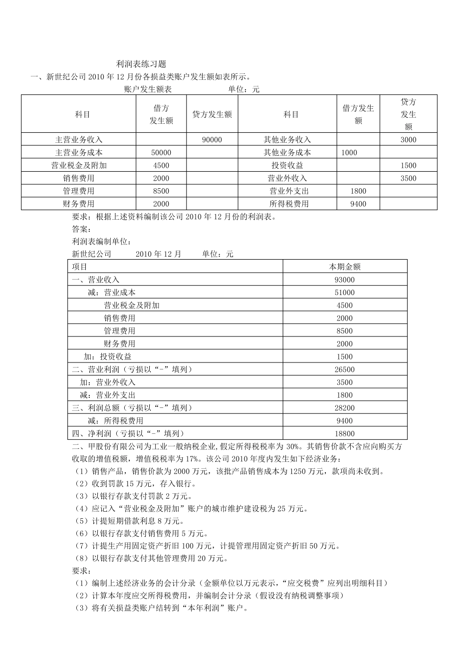 利润表习题1_第1页