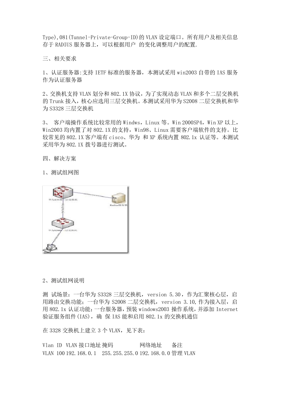 利用802.1X、动态VLAN和radius技术组网测试方案_第2页