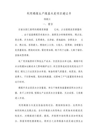 利用褐煤生产煤基木炭项目建议书