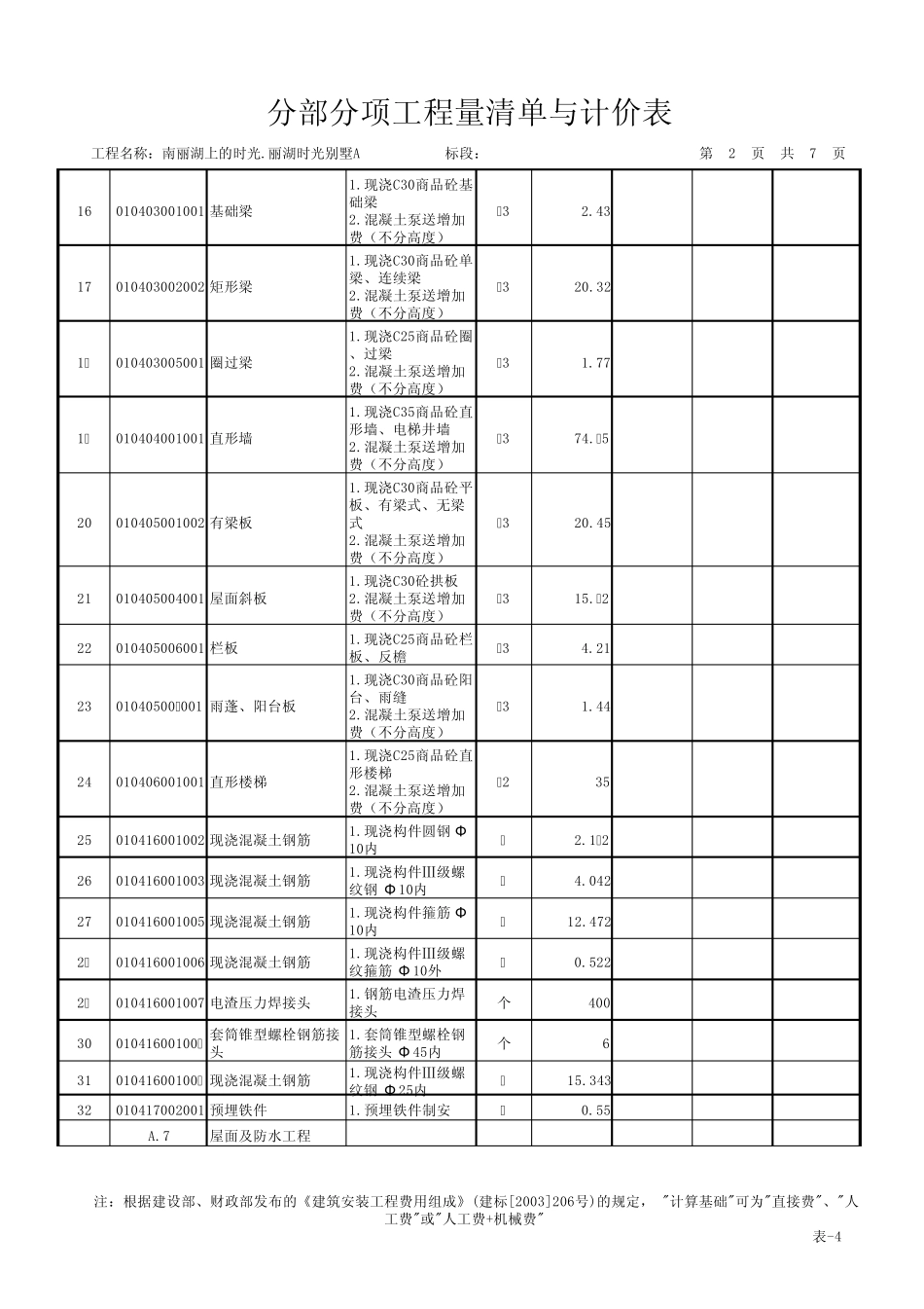 别墅A工程量清单_第2页