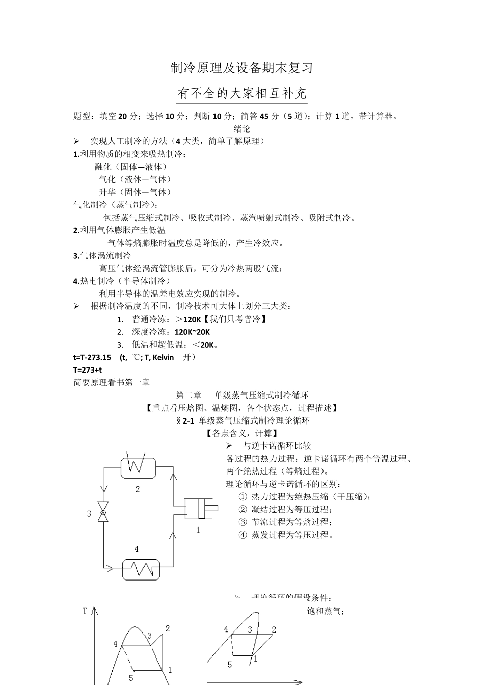 制冷原理及设备期末复习_第1页