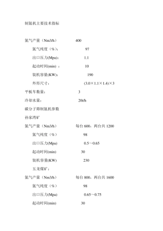 制氮机主要技术指标
