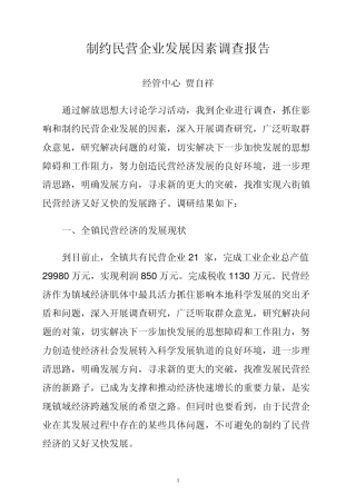 制约民营企业发展因素调查报告