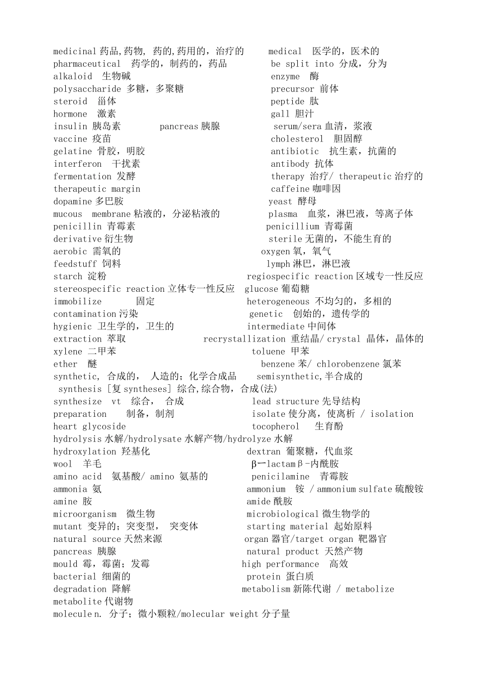 制药专业英语词汇完整翻译版_第1页