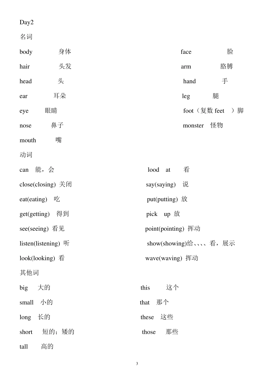 剑桥少儿英语一级(重点单词、句型)_第3页