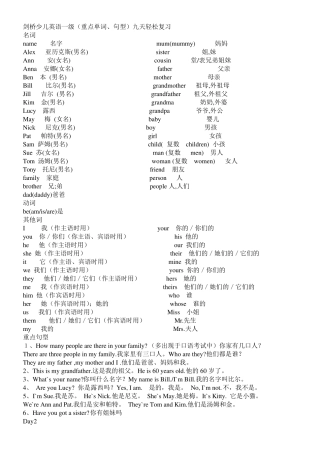 剑桥少儿英语一级(重点单词与句型)