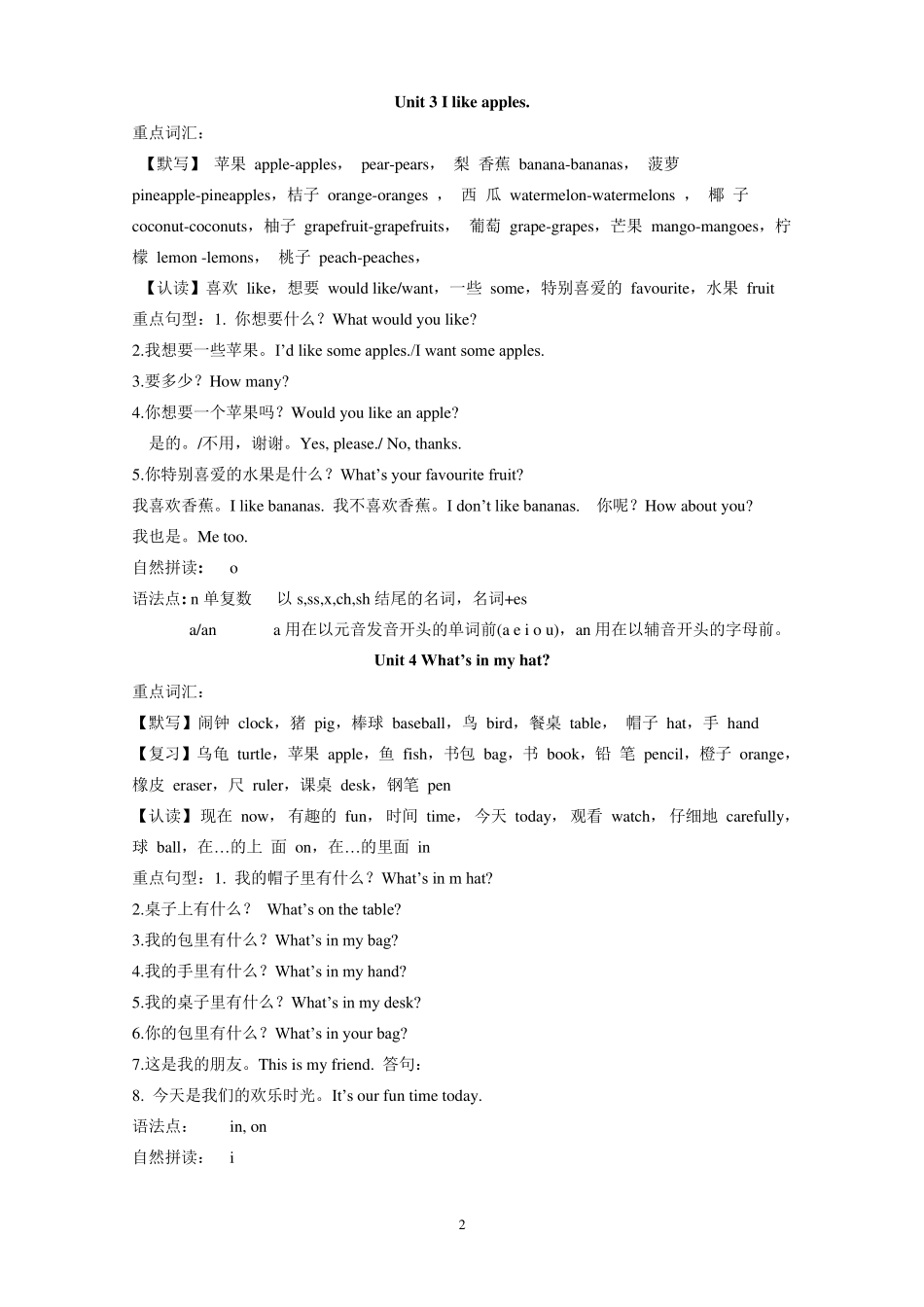 剑桥少儿英语一级上册知识点总结_第2页