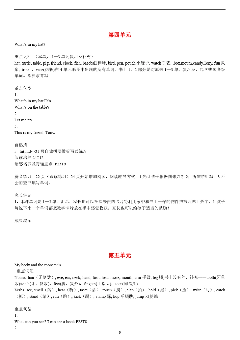 剑桥少儿英语一级上册重点掌握内容_第3页