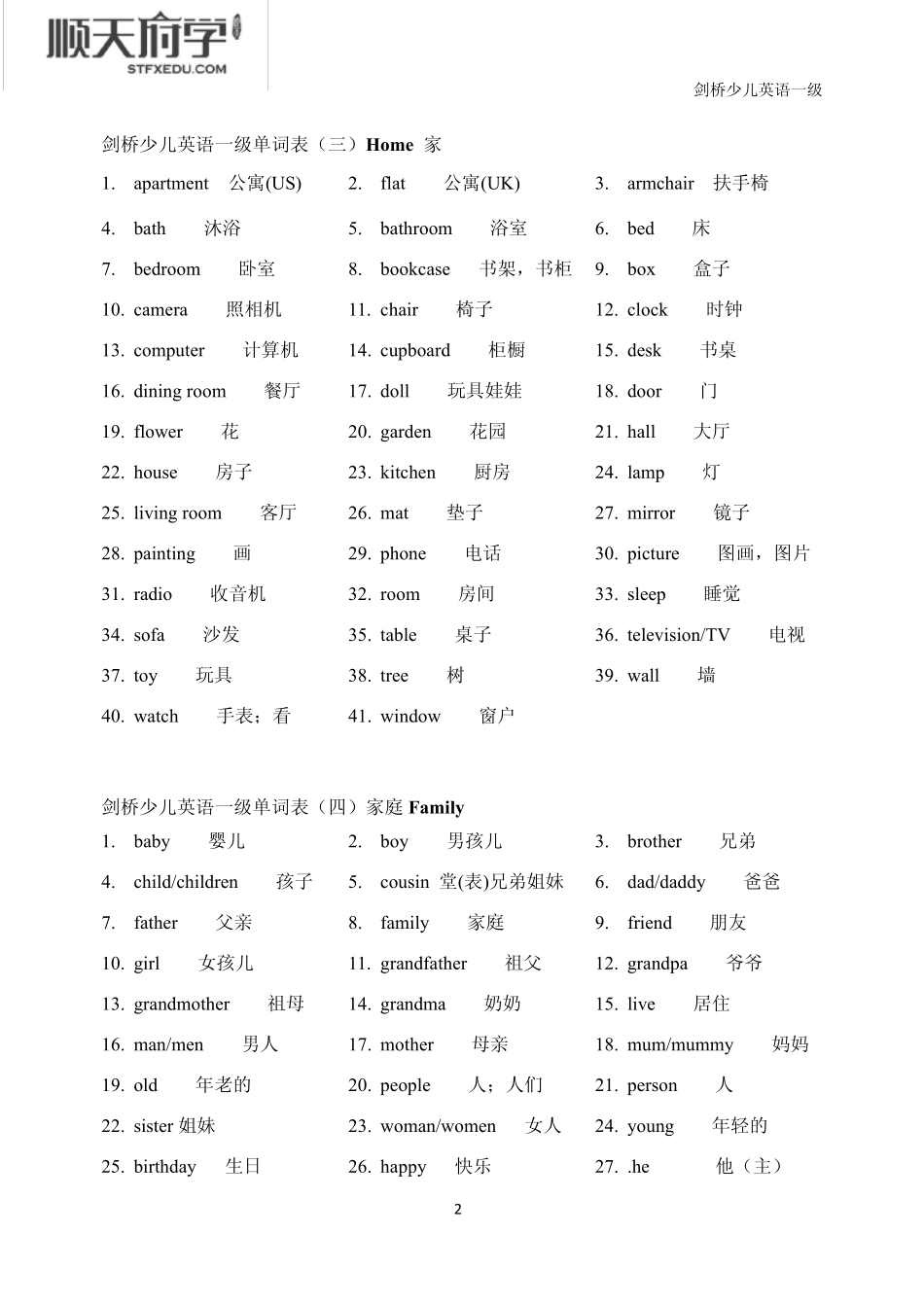 剑桥少儿英语一级词汇表_第2页