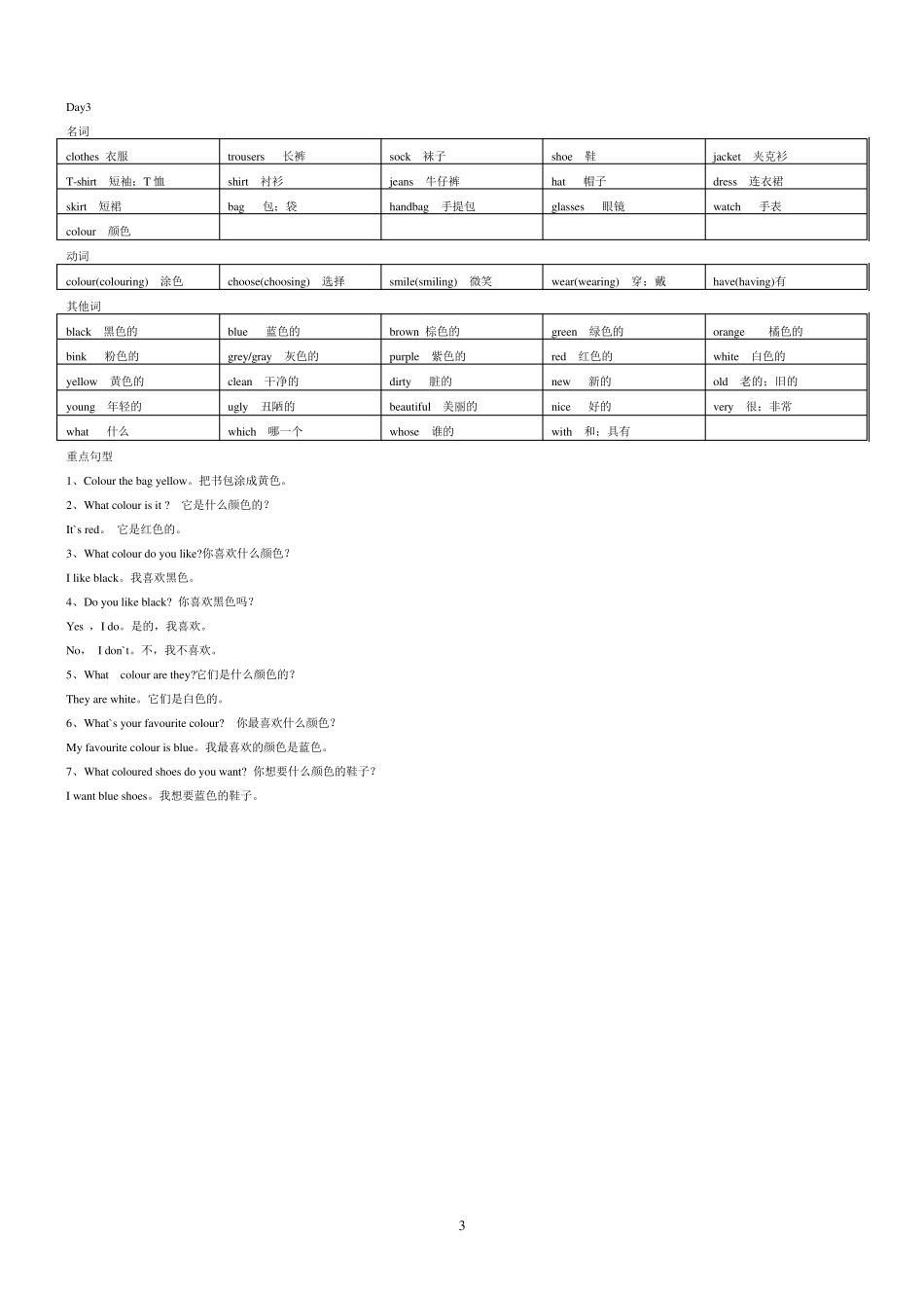 剑桥少儿英语一级重点,轻松考一级_第3页