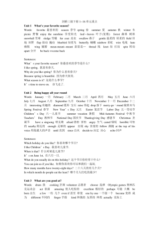 剑桥少儿英语三级下116考点总结