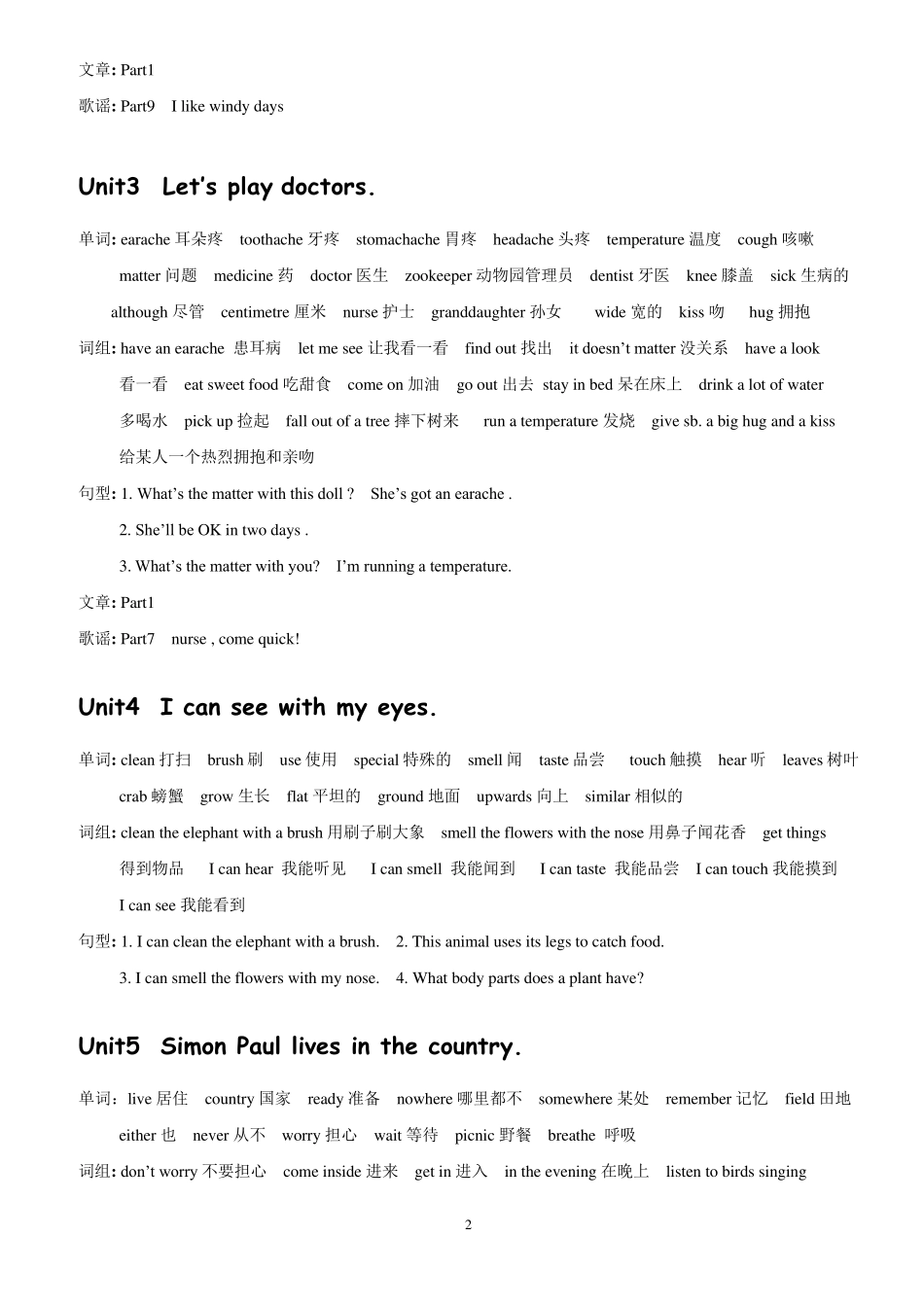 剑桥少儿英语二级下册各单元知识点汇总_第2页