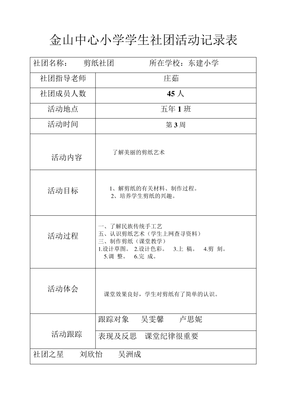 剪纸社团活动教学计划及记录表_第3页