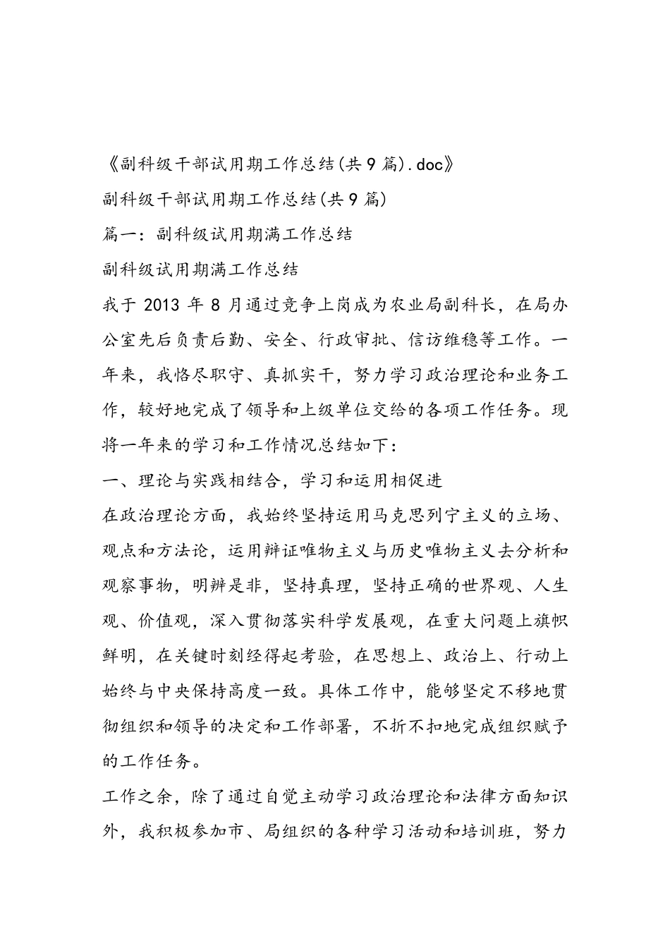 副科级干部试用期工作总结(共9篇)_第1页