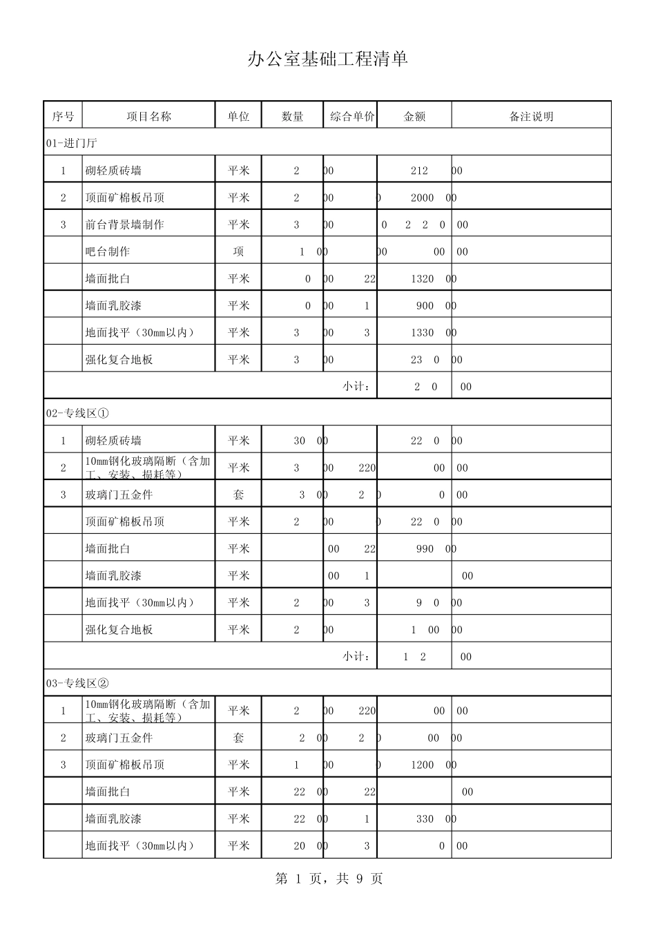 办公室装修明细表_第1页