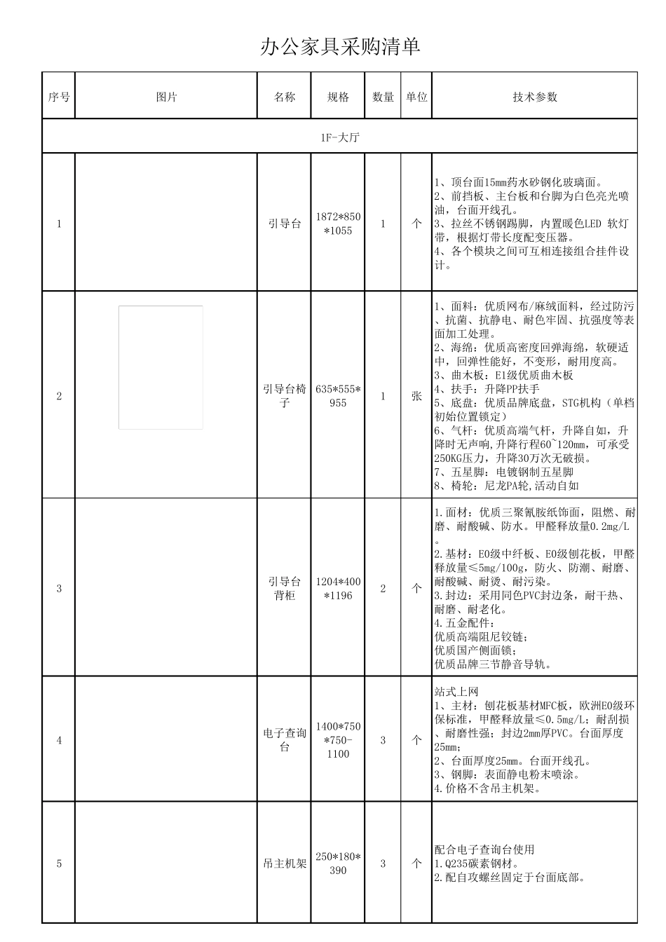 办公家具采购清单_第1页