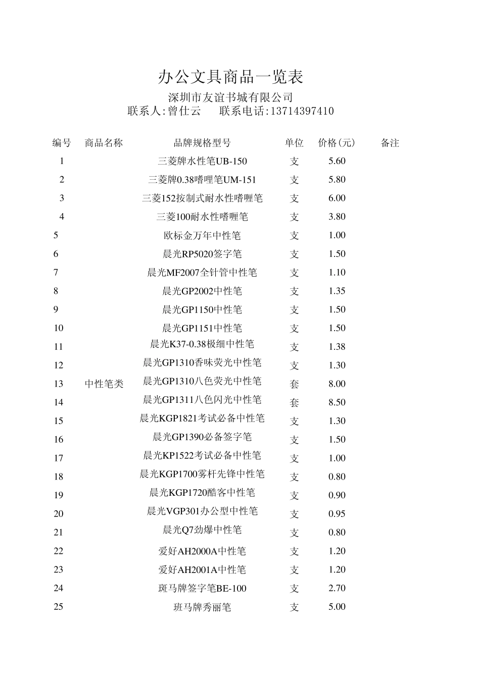 办公文具用品报价一览表友谊书城xls宝安教育在线_第1页