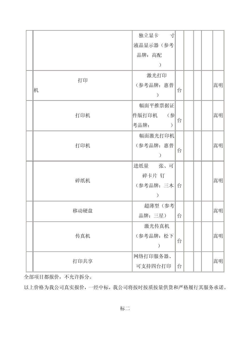 办公设备报价一览表_第2页