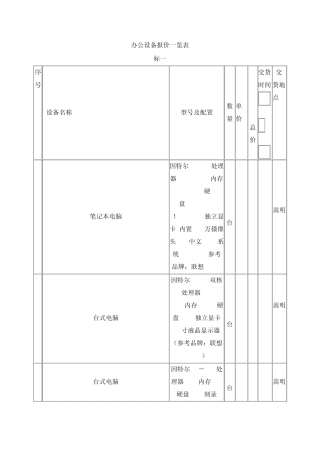 办公设备报价一览表