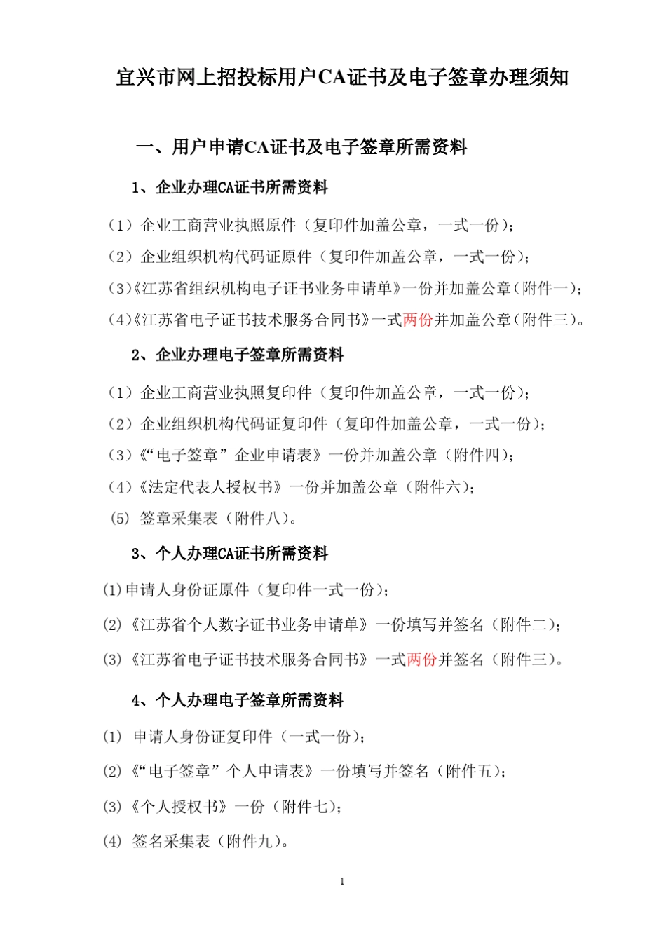 办理CA证书及电子签章所需资料_第1页