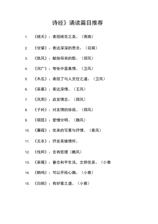国学经典《诗经》诵读篇目推荐