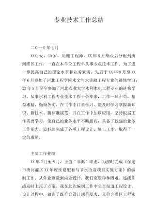 专业技术工作中的过程概述及总结性叙述