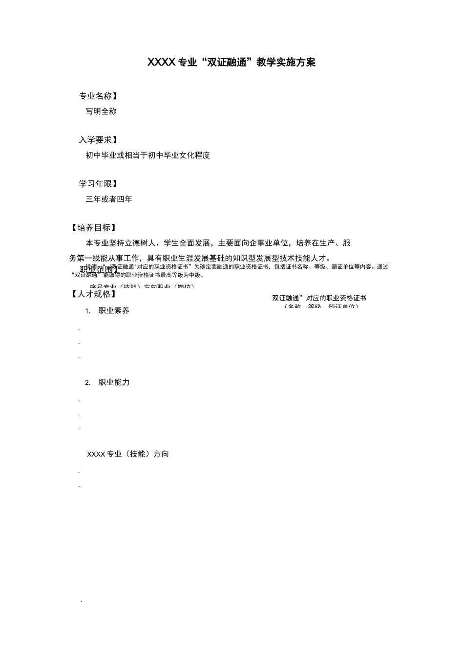 01-双证融通专业教学实施方案体例_第1页