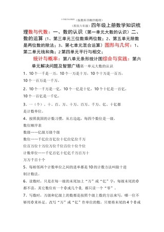 小学数学四至六年级知识梳理(按教科书梳理)