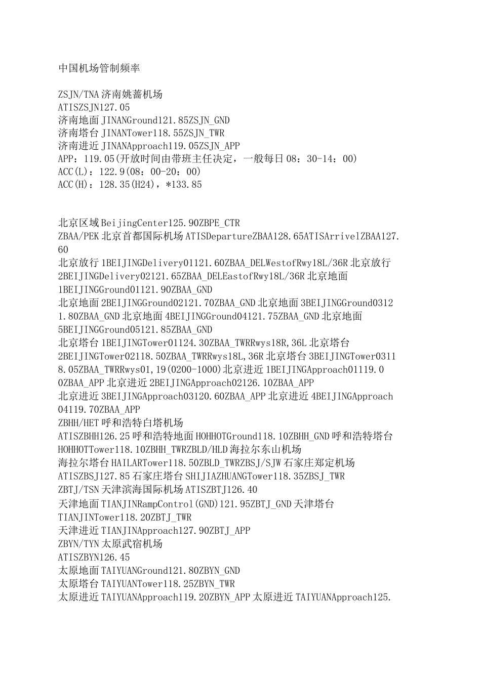 中国机场管制频率 _第1页