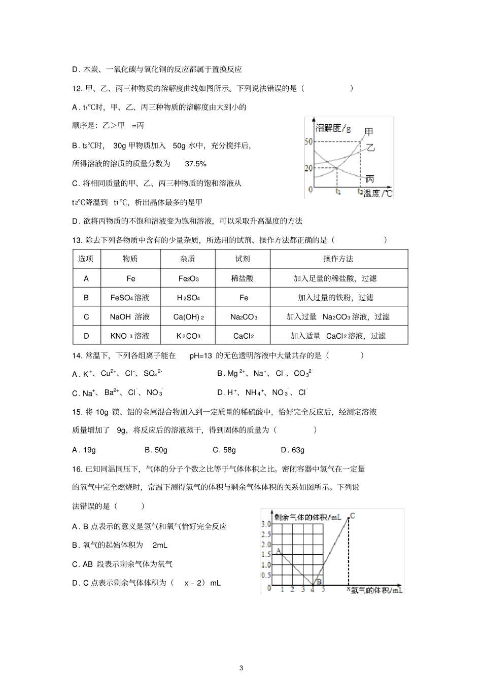清晰版眉山2018年中考化学试题及答案,推荐文档_第3页