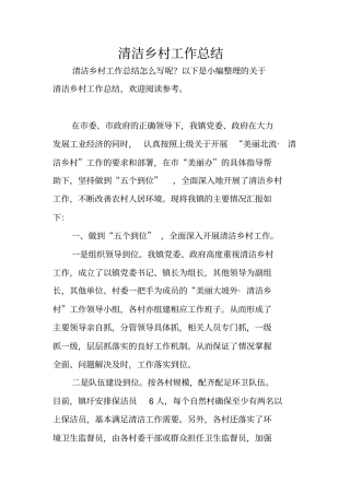 清洁乡村工作总结