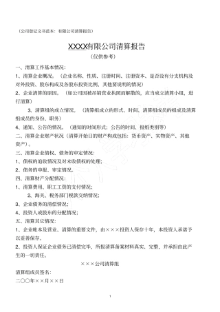 清算报告模板