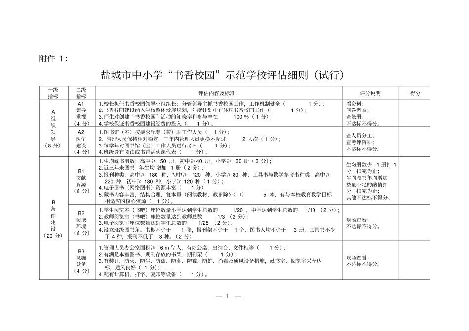 温州书香校园评价细则试行_第1页