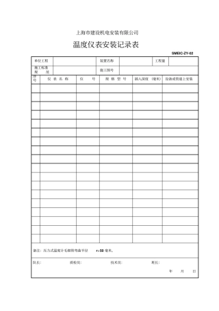 温度仪表安装记录表