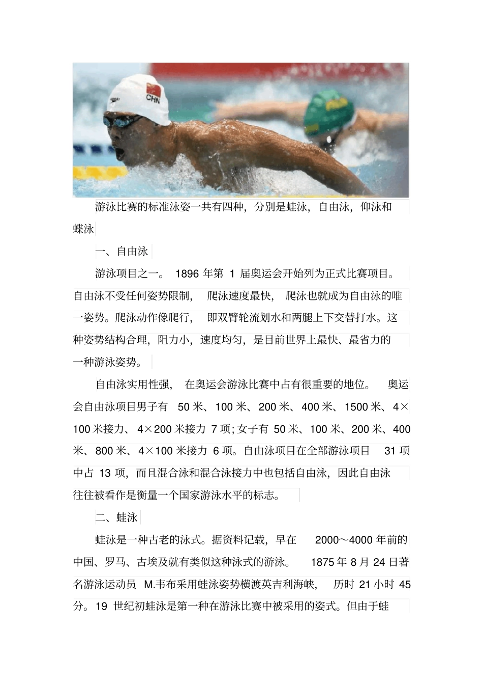 游泳比赛总共有多少种游泳姿势_第1页