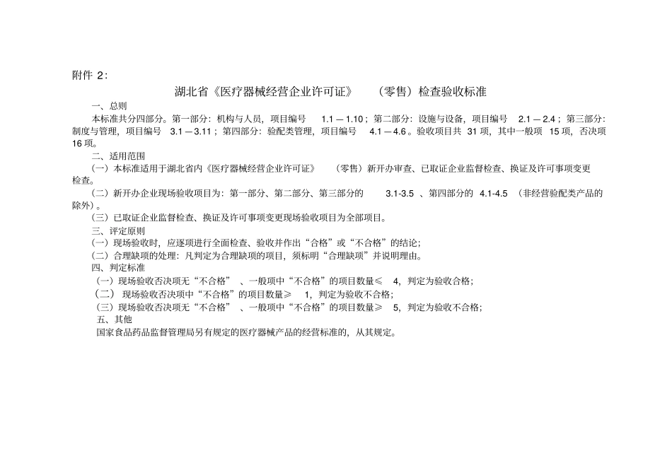 湖北医疗器械经营企业许可证零售检查验收标准20124_第1页