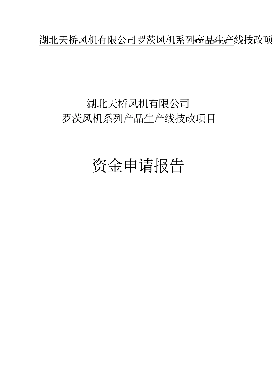 湖北天桥风机有限公司罗茨风机系列产品生产线技改项目资金申请报告_第1页