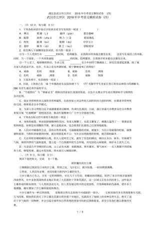 湖北武汉江岸区中考语文模拟试卷四
