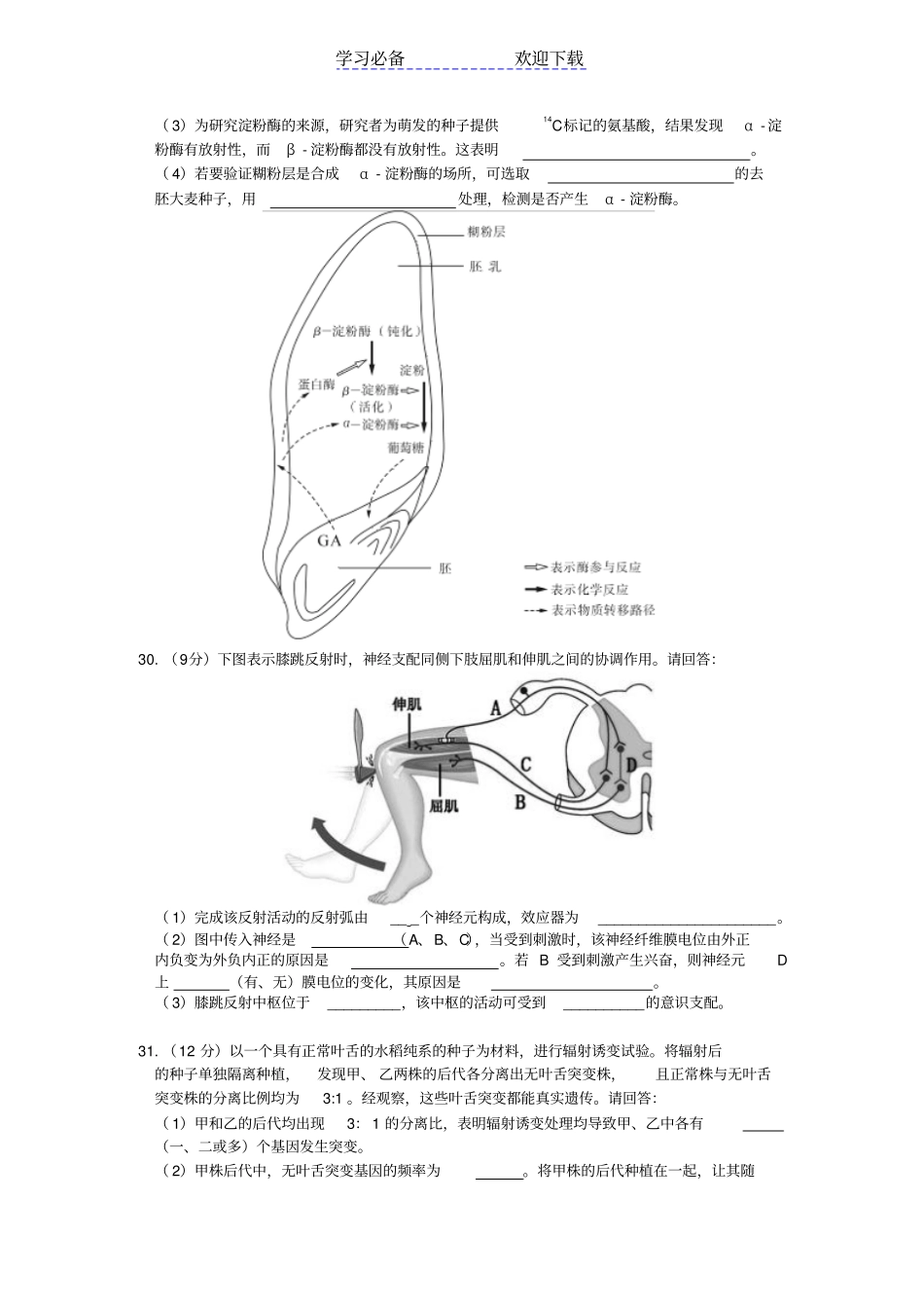 湖北武汉高三四月调考理科综合生物试题及答案_第2页