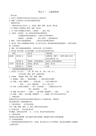 湖北襄阳十中中考生物考点十人体营养复习教学案