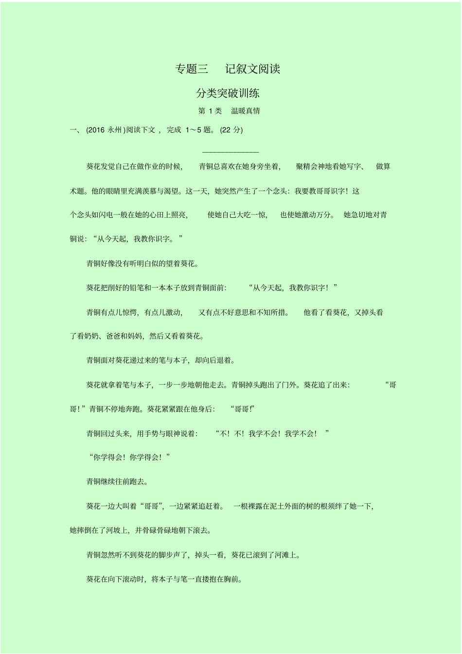 湖南中考语文复习专题-记叙文阅读_第1页