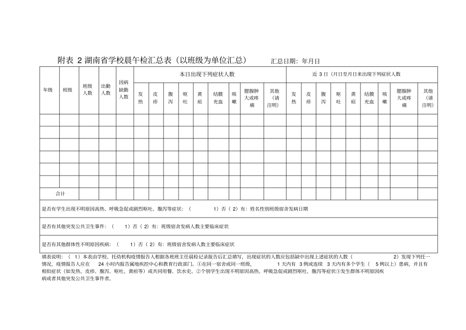 湖南学校晨午检和因病缺课登记表_第3页