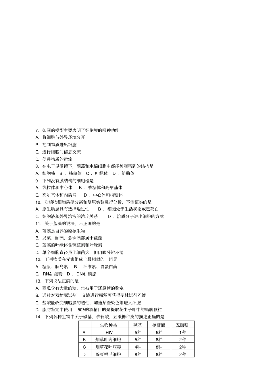 湖南师大附中2019-2020学年高一上学期期末考试生物含答案_第2页