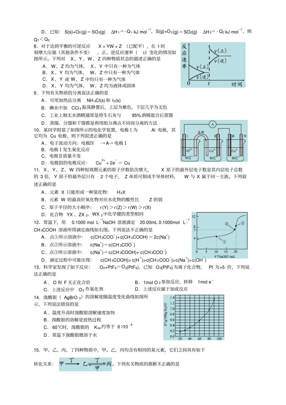 湖南株洲高三教学质量统一检测一化学试题无答案_第2页