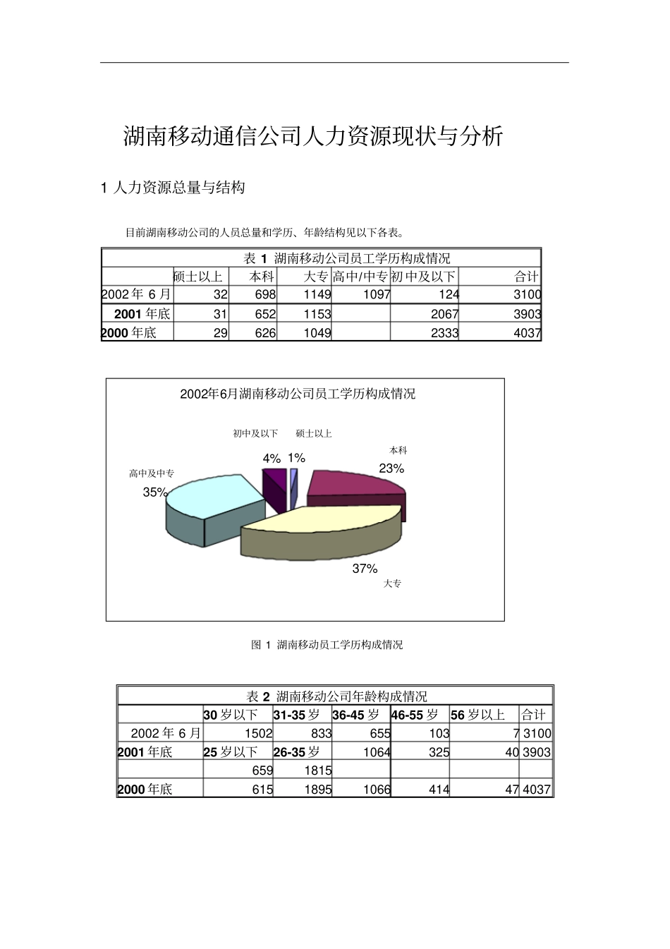 湖南移动通信公司人力资源现状与分析_第1页