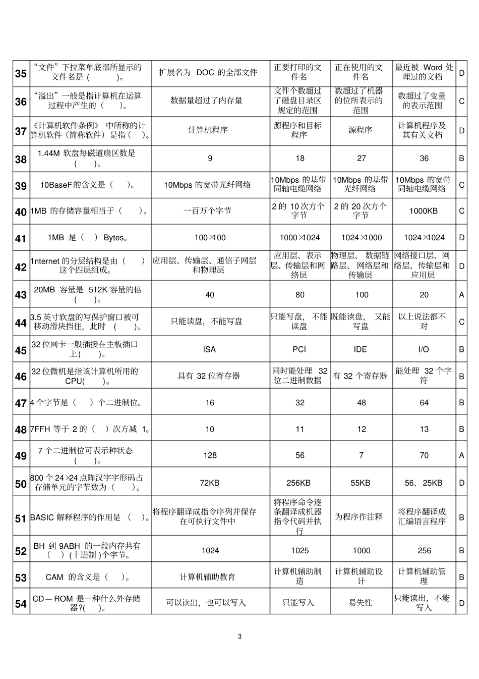 湖南计算机二级等级考试计算机基础知识选择题库分析_第3页