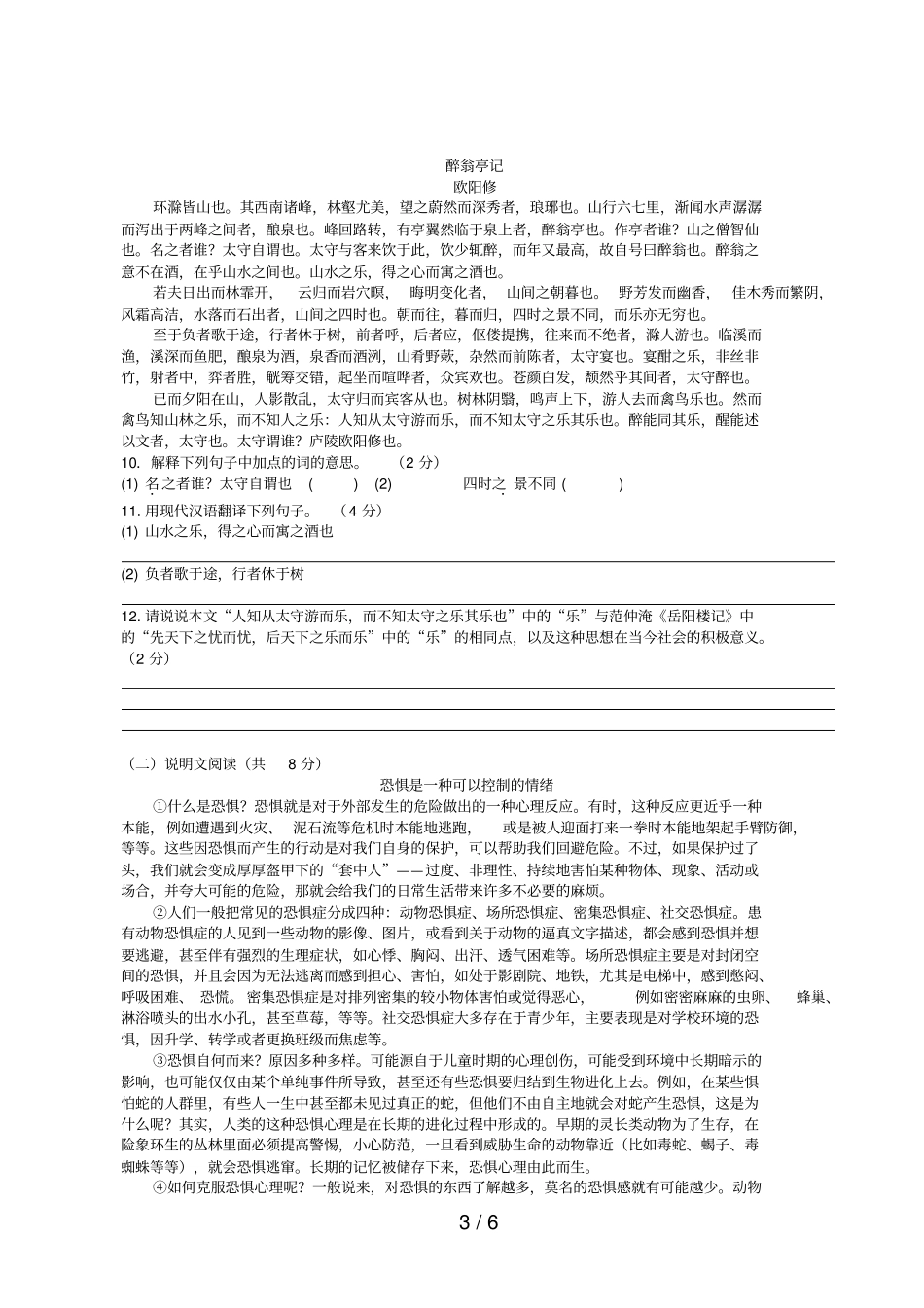 湖南长沙中考语文考试习题_第3页
